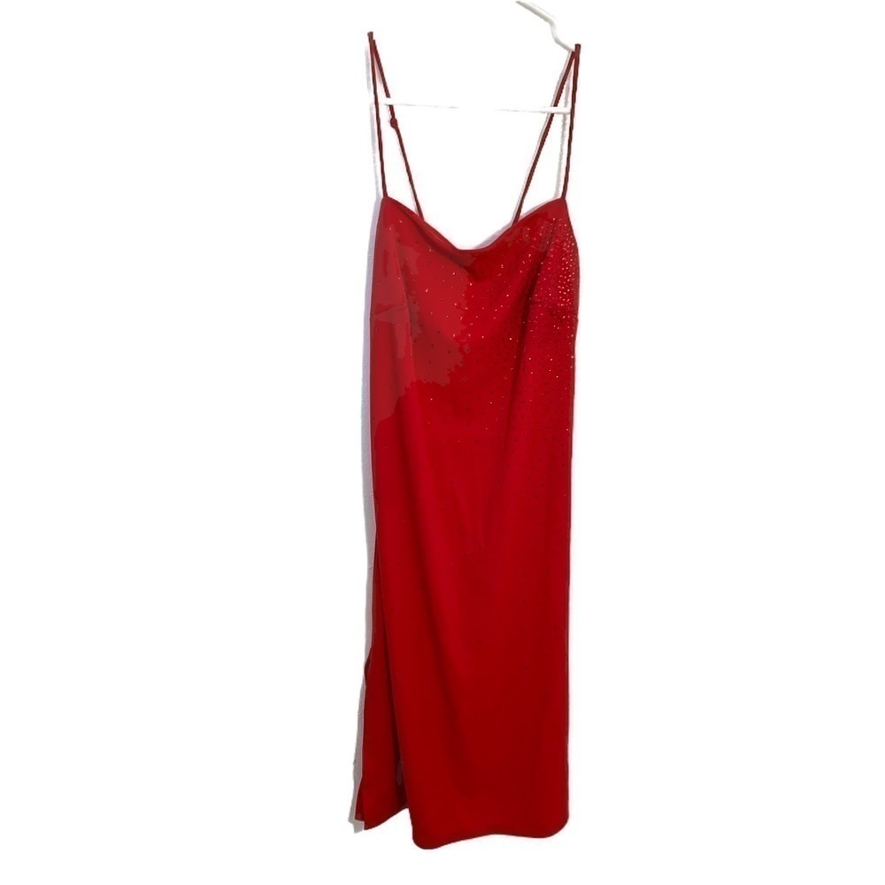 Rampage Womens Juniors Size 7 Sleeveless Slip Dress Red Glitter Dots Square Neck